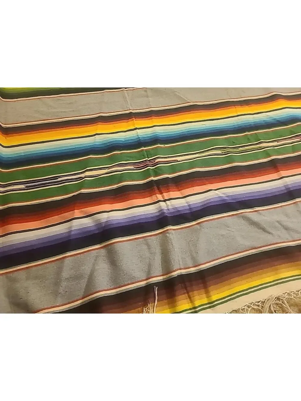 Vintage Cotton Loom Woven Blanket Throw Saltillo Serape Mexico 89